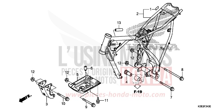 CARROSSERIE DE CHASSIS (CRF125F/FB E/H/J) de CRF125F "Petites Roues" EXTREME RED (R292) 2014